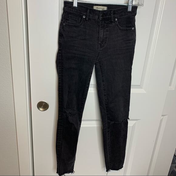 Madewell 9” High Riser Skinny Skinny Jean Black Wash Raw Hem Denim Size 24 - Picture 2 of 9
